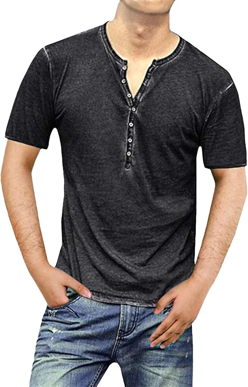 

Мужская футболка хенли с вырезом и пуговицами