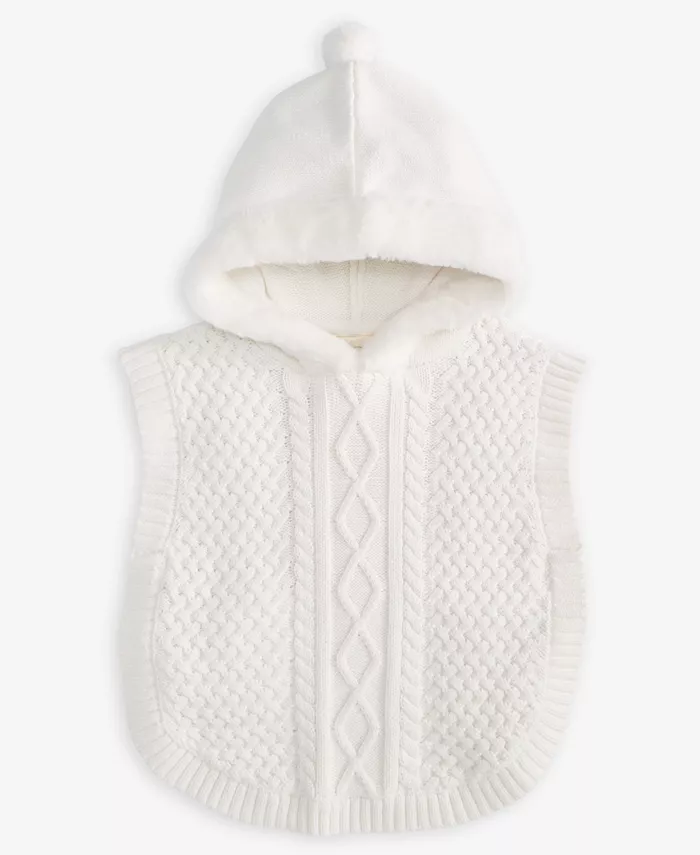 

Детский пончо для девочек с узором "косичка" First Impressions, белый