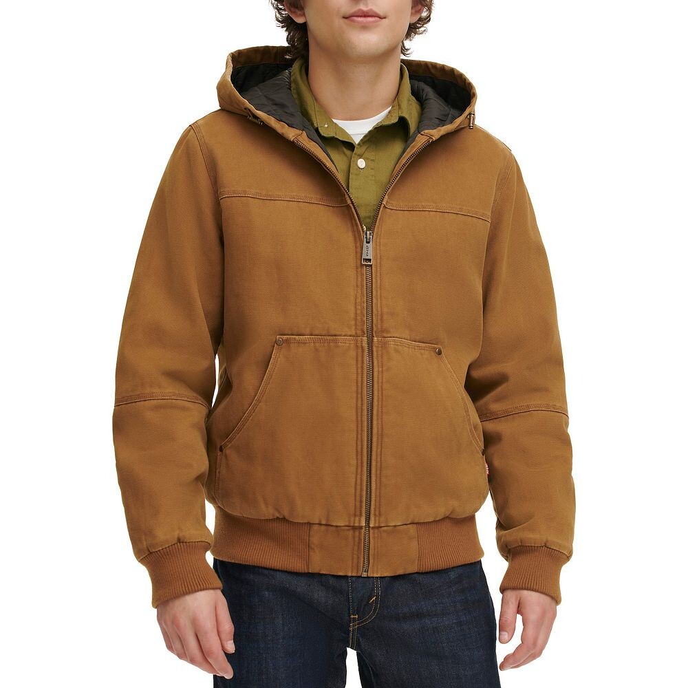 

Мужская хлопковая рабочая куртка-бомбер Levi's с капюшоном, цвет Workwear Brown
