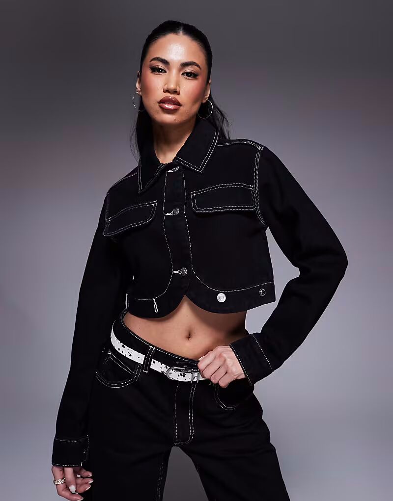 

Джинсовая куртка ASOS DESIGN с контрастной строчкой черного цвета