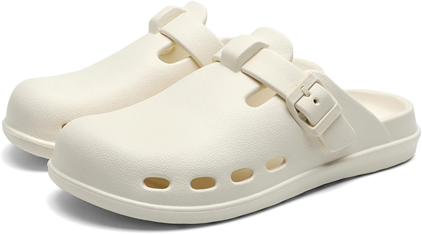 

Легкие сабо для женщин и мужчин: унисекс с поддержкой свода стопы, садовые туфли из ЭВА, дышащие, удобные, с регулируемой пряжкой, без застежки, для улицы и пляжа Fdskwky, белый
