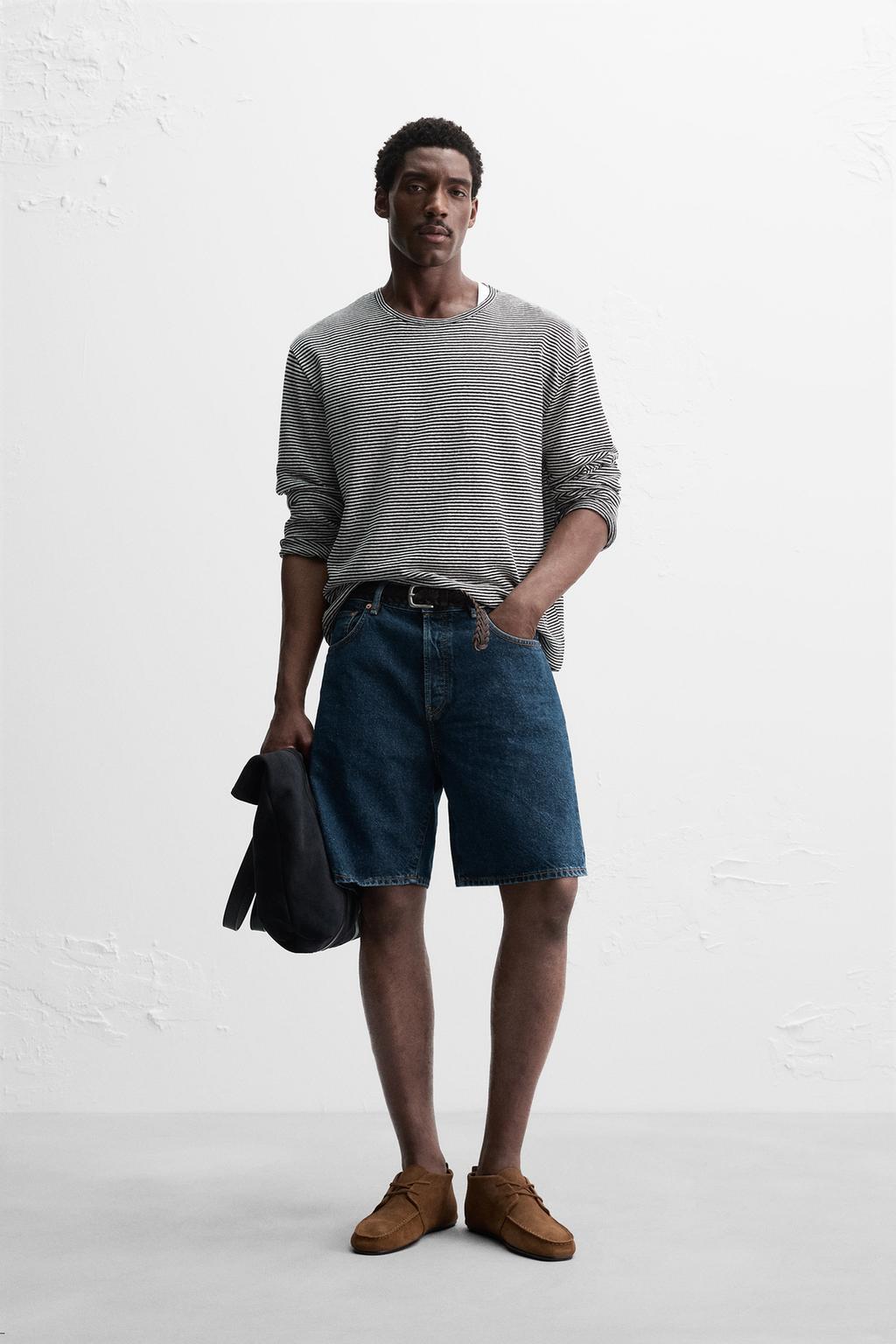 

Джинсовые шорты-бермуды с прямыми штанинами ZARA, синий