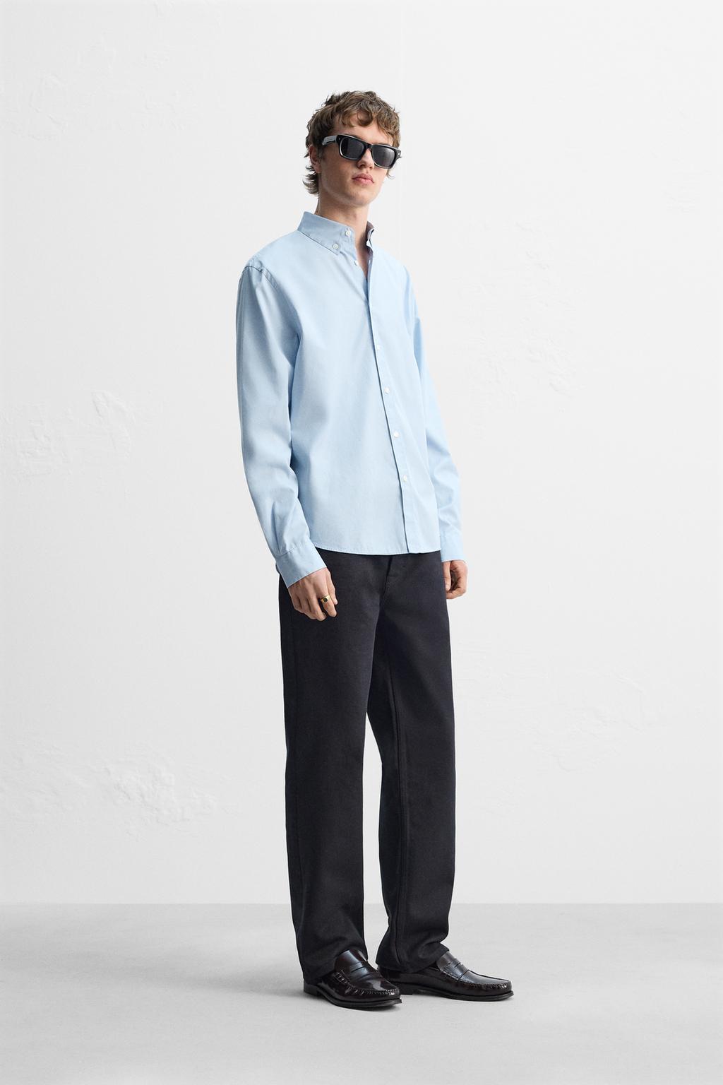 

Поплиновая рубашка ZARA, небесно-синий