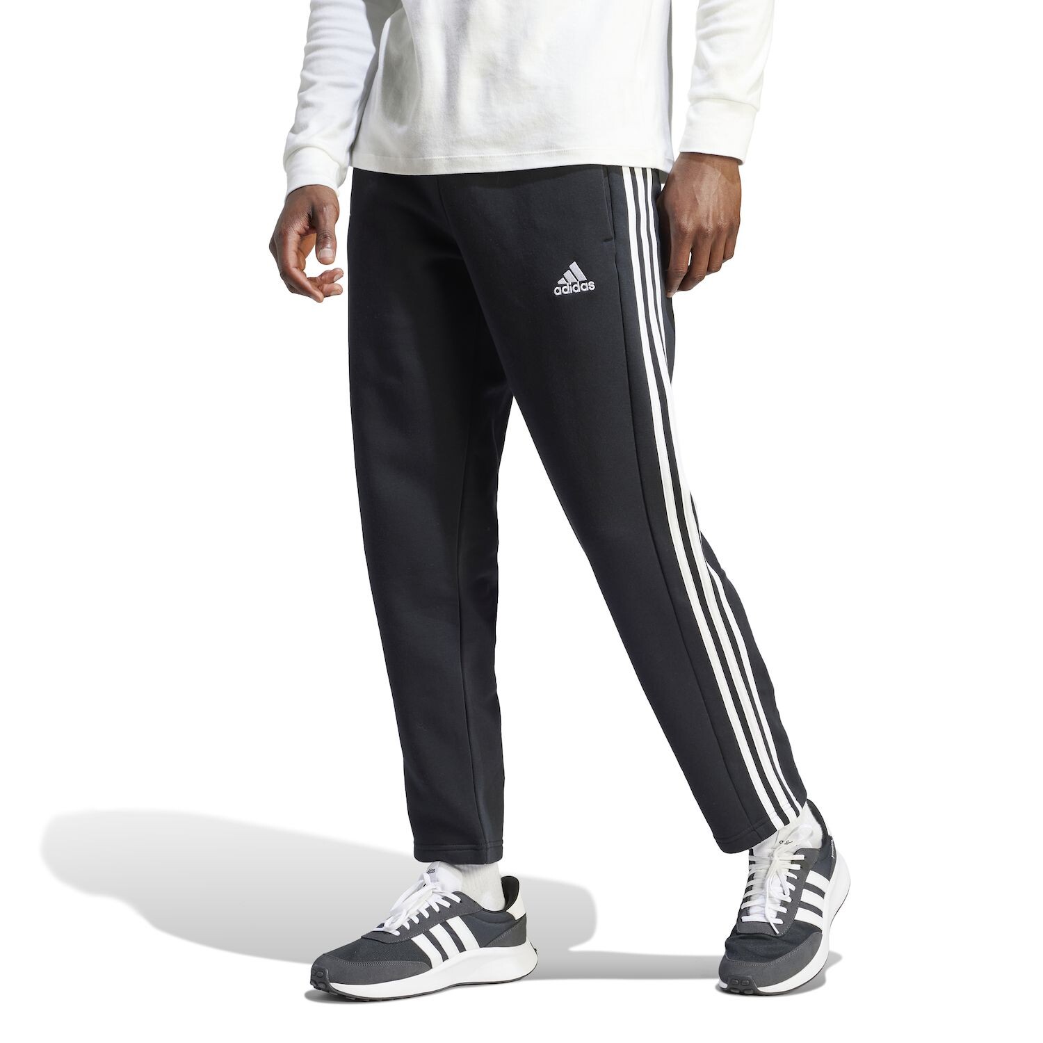 Мужские флисовые брюки с 3 полосками и открытым подолом adidas Essentials — фото 4