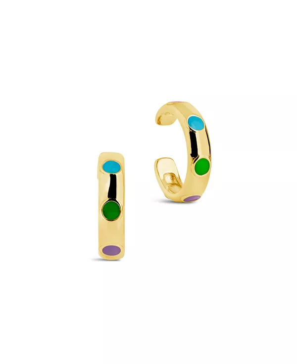 

Набор из 2 сережек-каффов с эмалевым акцентом золотистого или серебристого оттенка Sterling Forever, gold