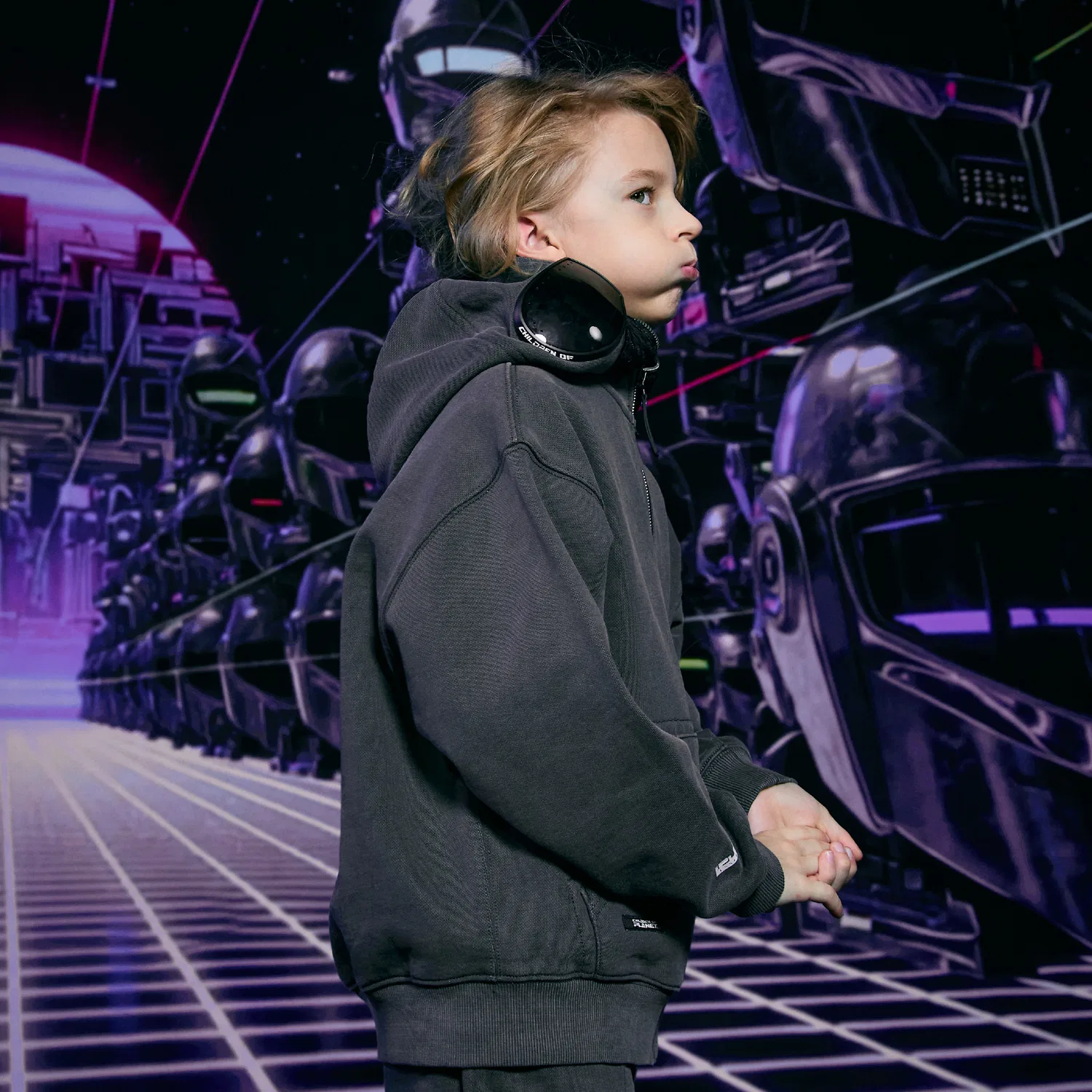 Детская худи на молнии Kaiper Faded Goggle свитшот угольного цвета от Children Of Planet — фото 3
