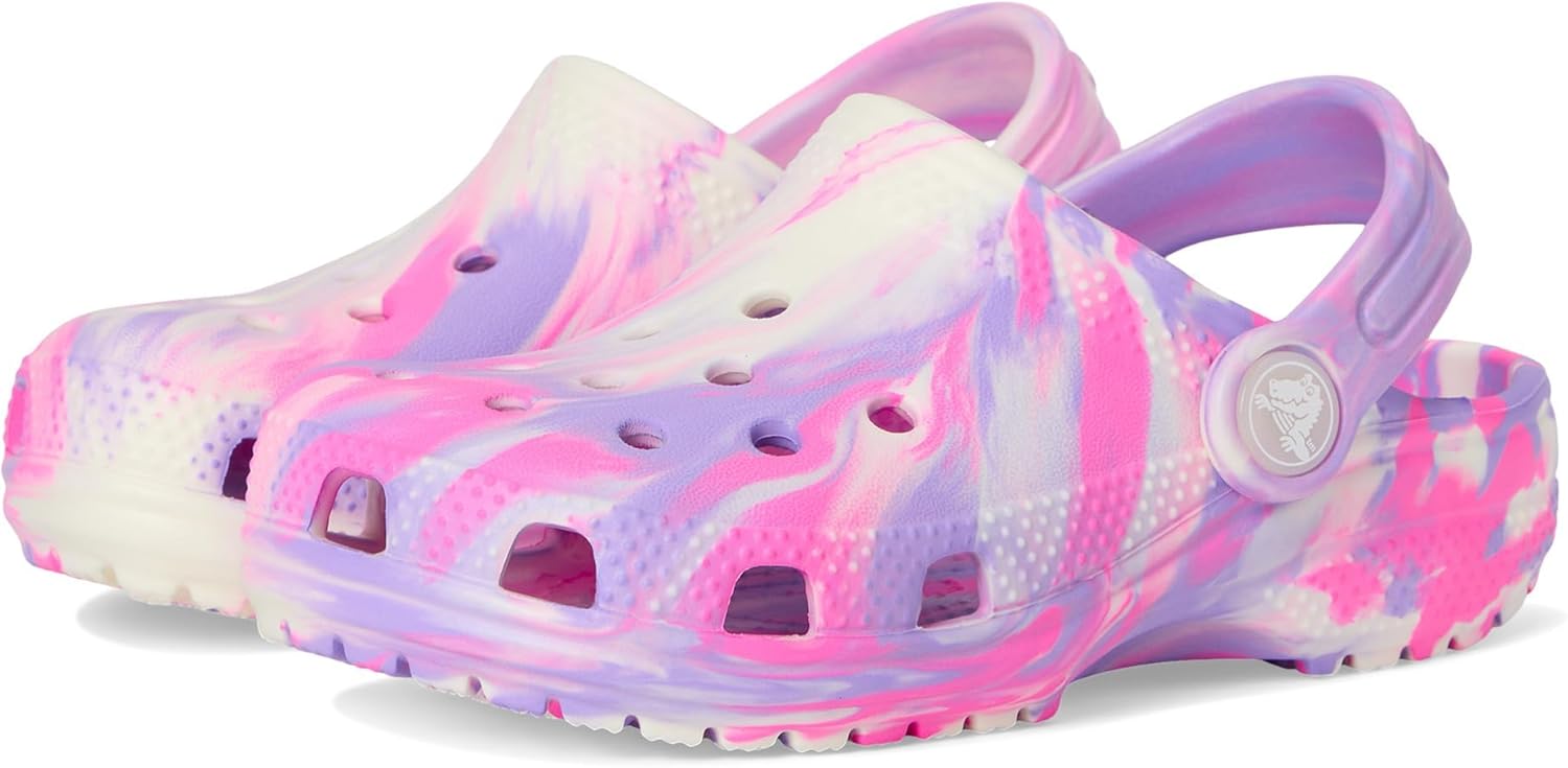 

Детские сабо Crocs унисекс, классические, с мраморным рисунком, акварельным рисунком, размер K, розовый