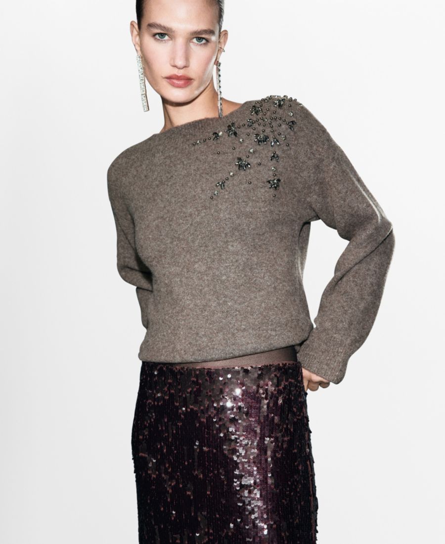 

Женская толстовка с кристальной отделкой MANGO, Medium Brown