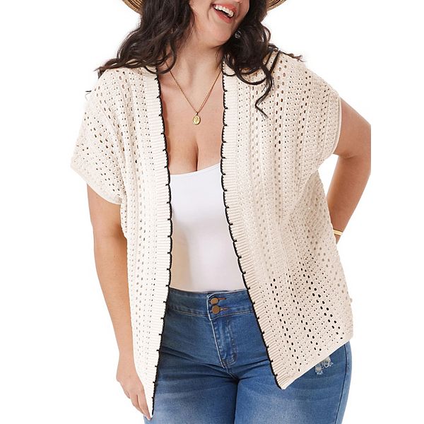 

Женский кардиган плюс сайз с коротким рукавом и открытой передней частью Maxxis Merch, Beige