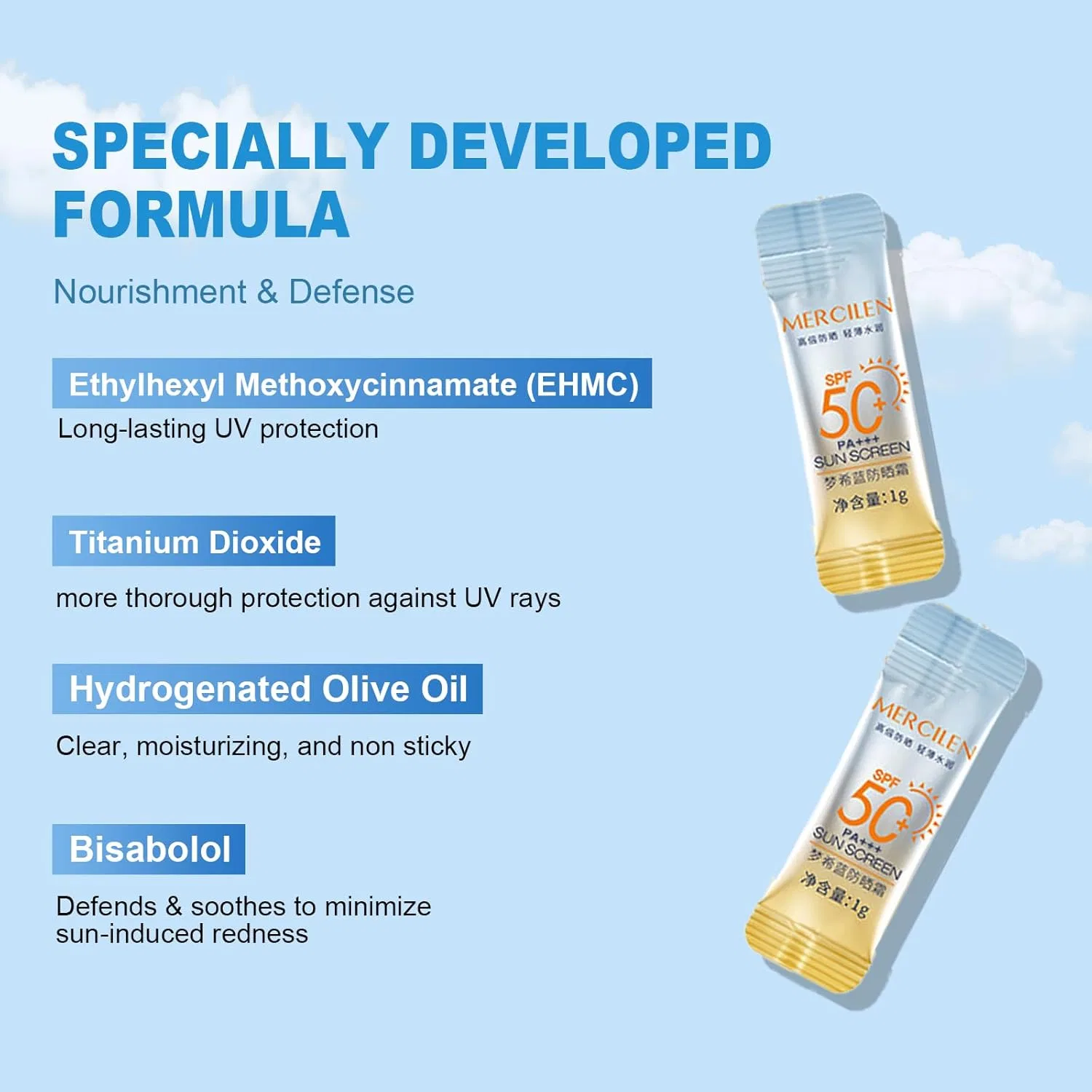Солнцезащитный крем SPF 50+ Okerker, 60 мини-тюбиков, 1 г каждый — фото 4