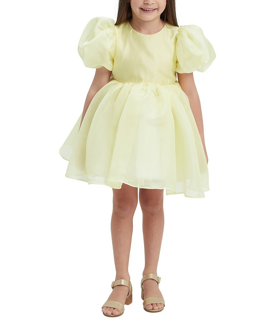 

Мини-платье Juliet из органзы с пышными рукавами Bardot для маленьких/больших девочек 4–16 лет, желтый