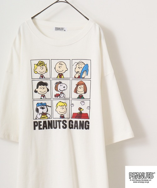 

Футболка с коротким рукавом, приспущенными плечами, плотная, с принтом "Арахис" PEANUTS, кремовая