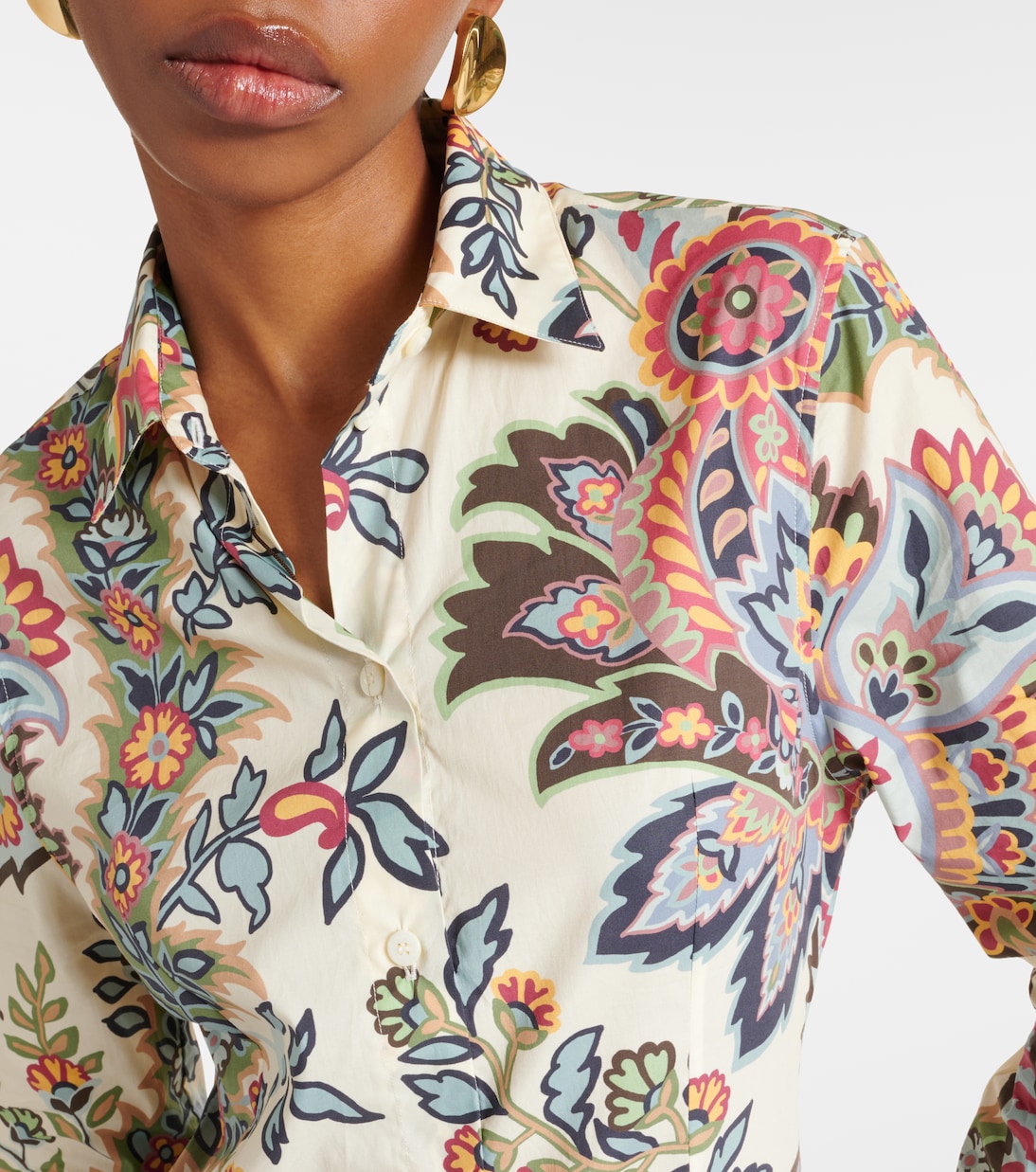 Рубашка из смесового хлопка с цветочным принтом Etro, Print On Beige Base — фото 4