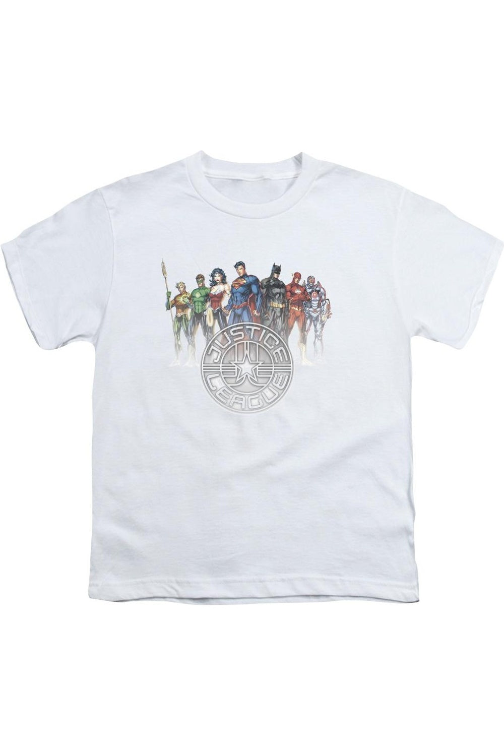 

Лига Справедливости Америки Круглый Герб Футболка с короткими рукавами для детей Gildan, белый