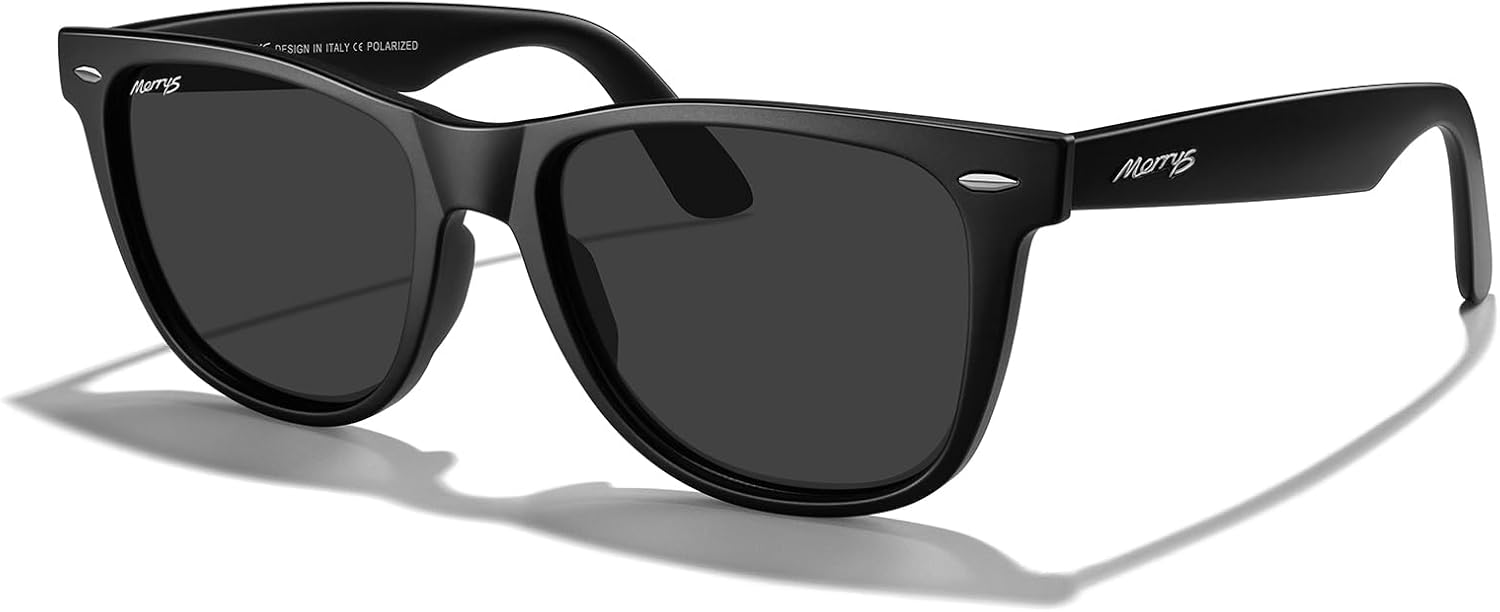 

Классические квадратные поляризованные солнцезащитные очки MERRY для женщин и мужчин, ретро-дизайнерские солнцезащитные очки UV400 S6140 MERRY'S, Matte Black Frame/Black Lens