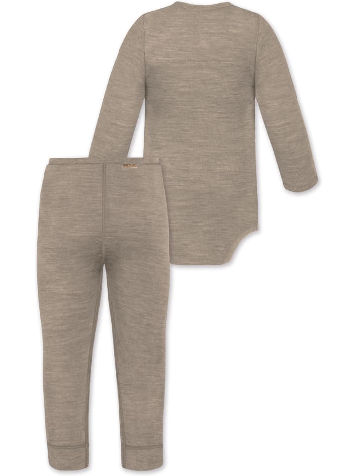 Normani Outdoor Sports Боди с длинными рукавами из мериносовой шерсти и детские штанишки из мериносовой шерсти бежевого цвета — фото 2