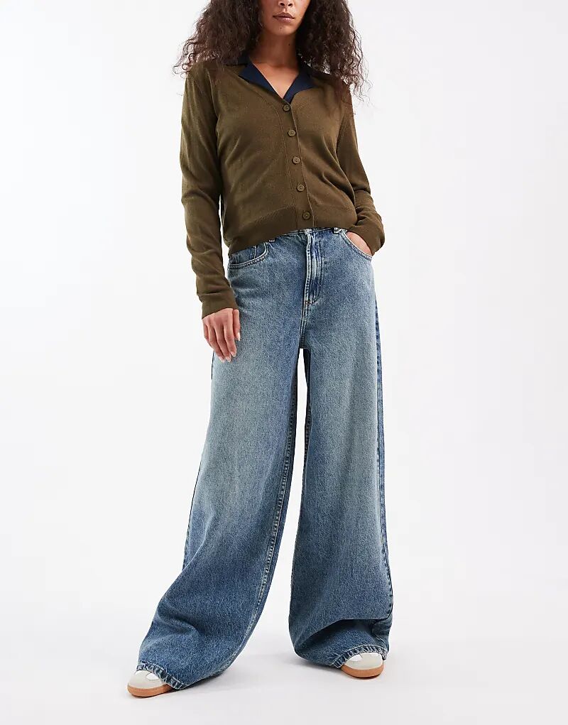 

Джинсы ASOS DESIGN с высокой талией и широкими штанинами, винтажный потертости