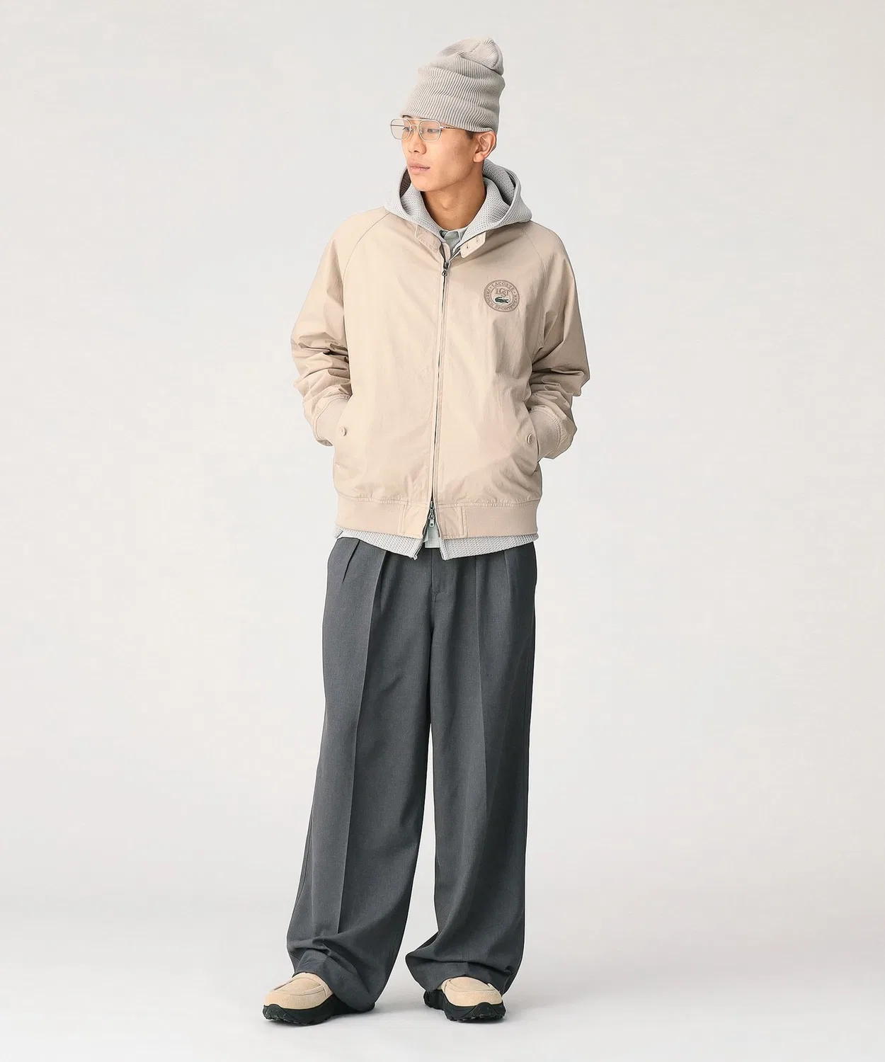Куртка LACOSTE BEAMS 50th Anniversary Stand Collar Blouson бежевая — фото 3