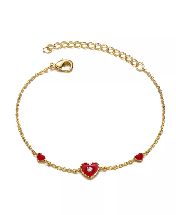 

Детский регулируемый браслет с покрытием из желтого золота 14 карат, подвесками в виде сердечек и красной эмалью Gigigirl, red