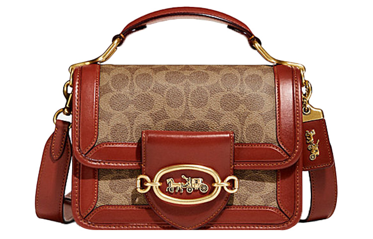 

COACH Кожаная сумка героическая корова через плечо кроссбоди малая женская коричневая красная
