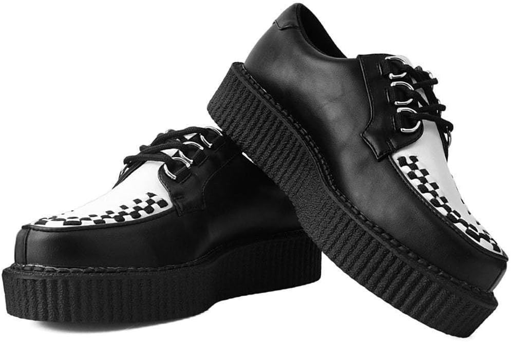 Женские и мужские кроссовки T.U.K. Anarchic Creeper, Искусственная кожа, круглый носок, Шнуровка с 3 D-образными кольцами, низкая платформа, Подошва с эффектом памяти для повседневной носки, белый/черный — фото 3