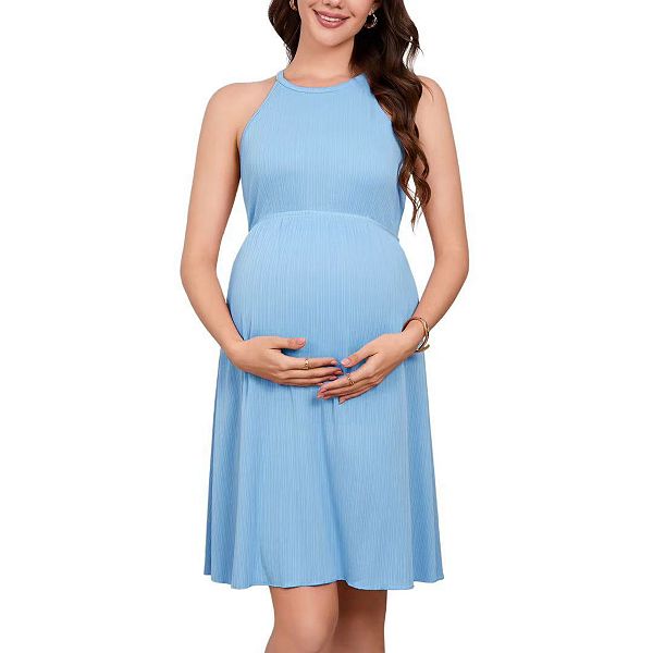 

Женское платье для беременных летнее повседневное на запах без рукавов миди Hallih Burton, Blue