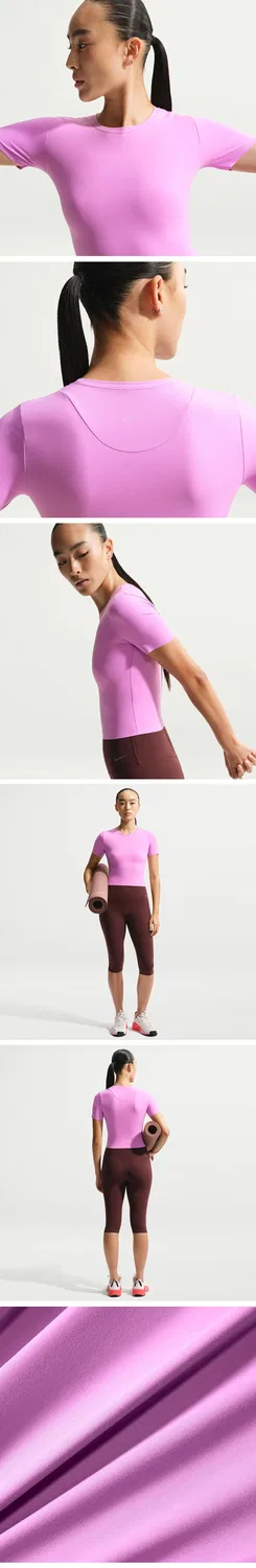 Женский топ Nike Zenbe Dri-Fit с коротким рукавом, светло-пурпурный с белым — фото 2