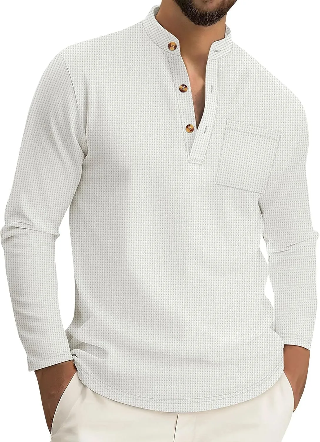 

Мужская футболка-поло Waffle Henley Casual Soild с длинными рукавами FQZWONG