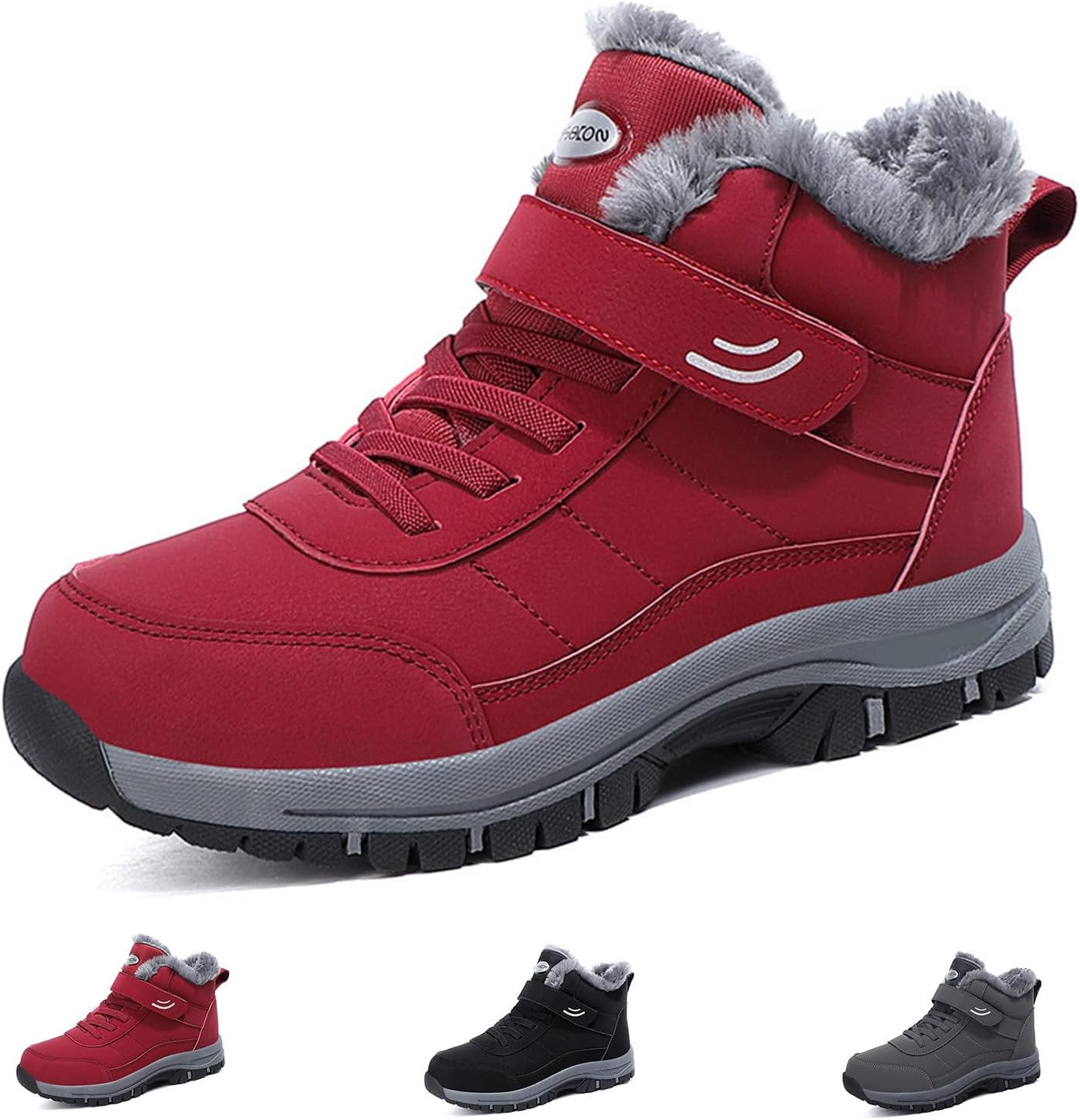 

Мужские зимние снегоступы - утепленные ботинки с меховой подкладкой, на липучке, для улицы, походов и трекинга Generic, красный