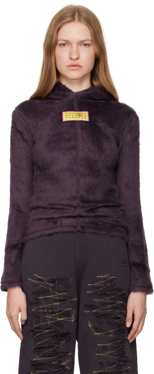 

Толстовка с капюшоном из фиолетового мехового трикотажа MM6 Maison Margiela