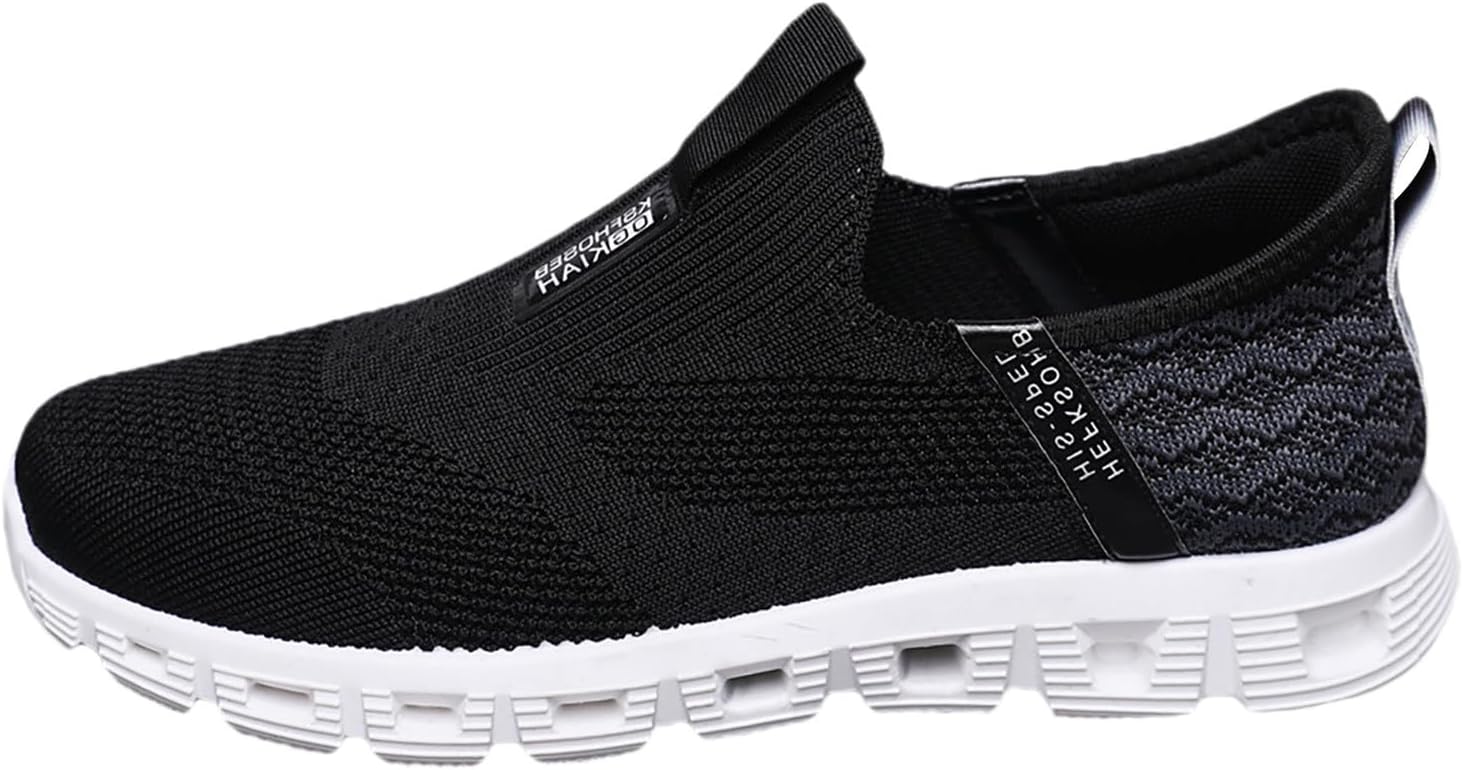 

Мужские слипоны для ходьбы, повседневные и нарядные, с супинатором из памяти формы, дышащие, с сеткой, модные кроссовки, нескользящие, для путешествий, бега и спорта Generic, черный