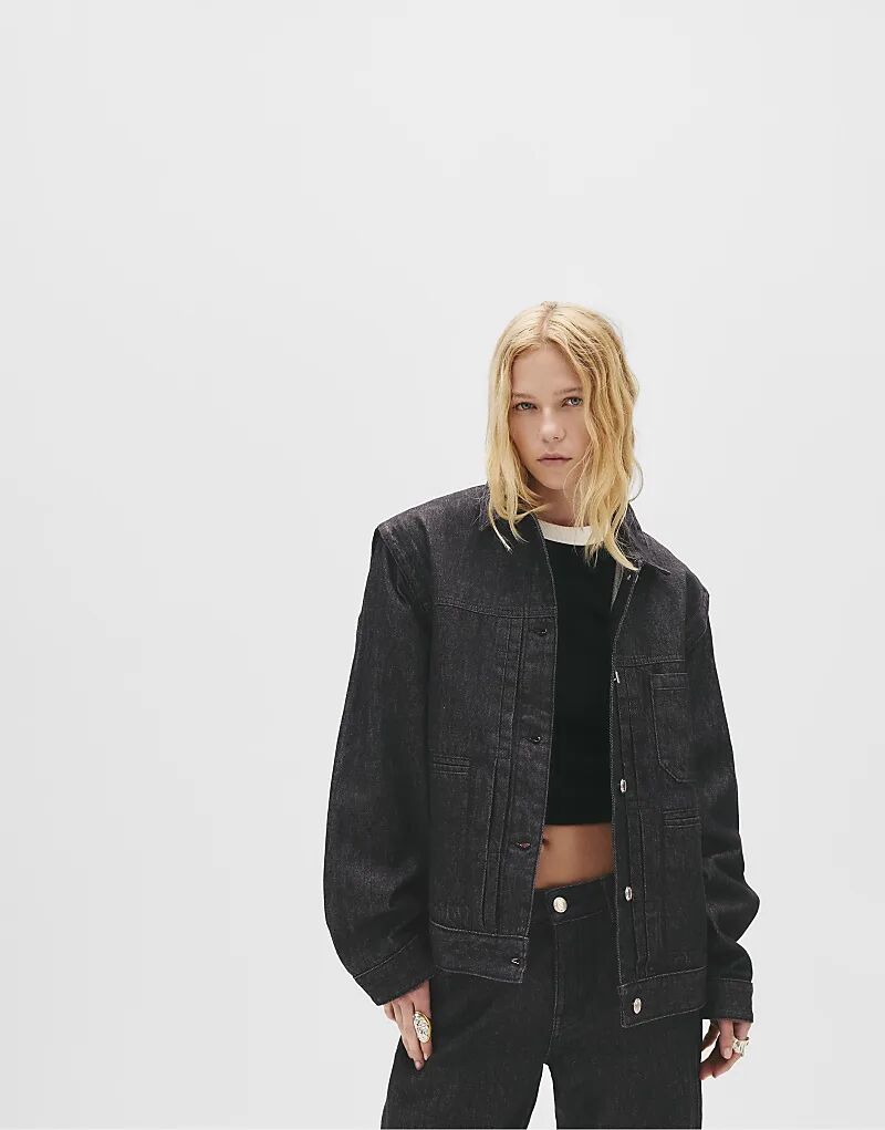 

Джинсовая куртка-дальнобойщик Pull&Bear с кромкой черного цвета