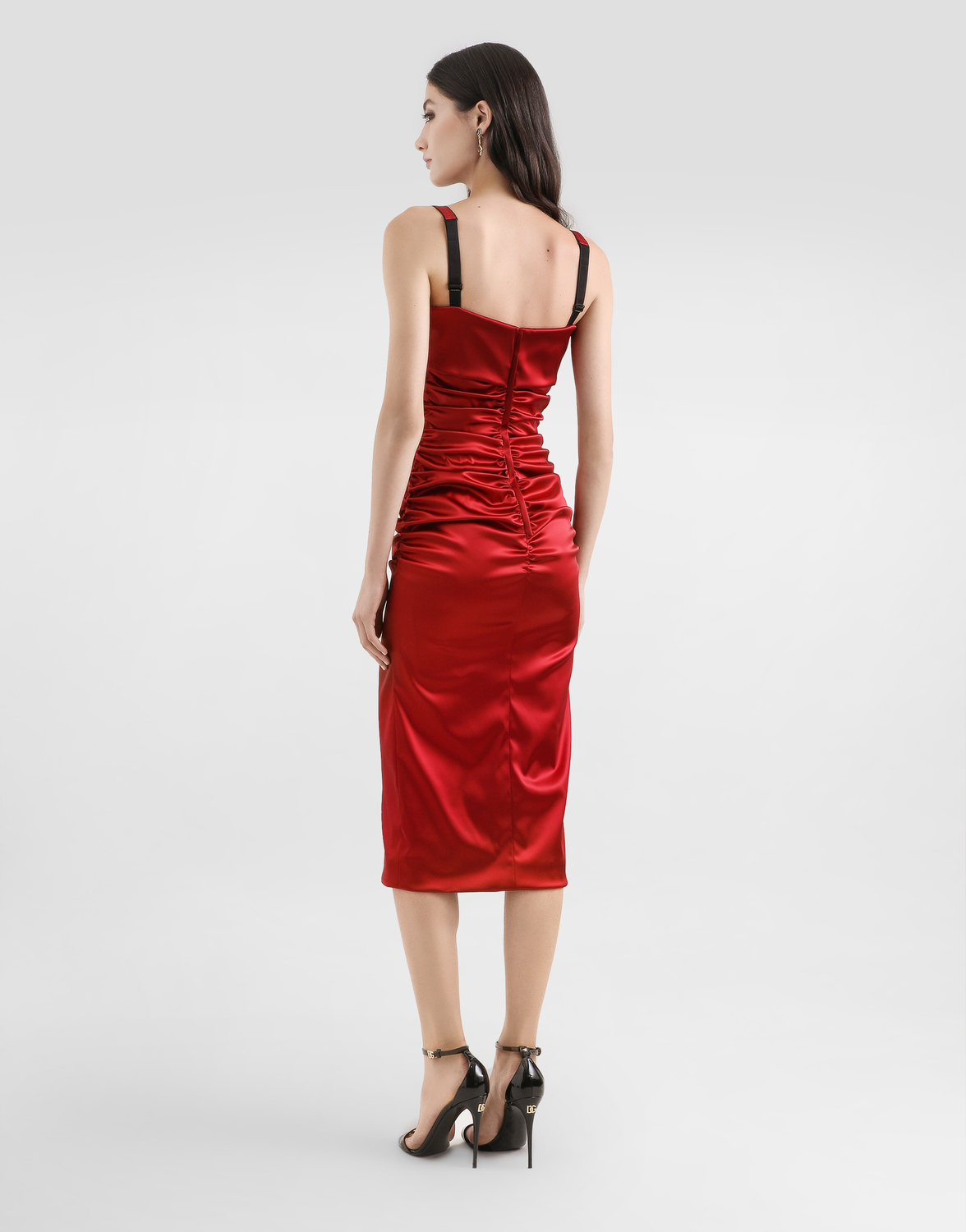 Приталенное платье из стрейч-сатина DOLCE & GABBANA, бордовый — фото 3