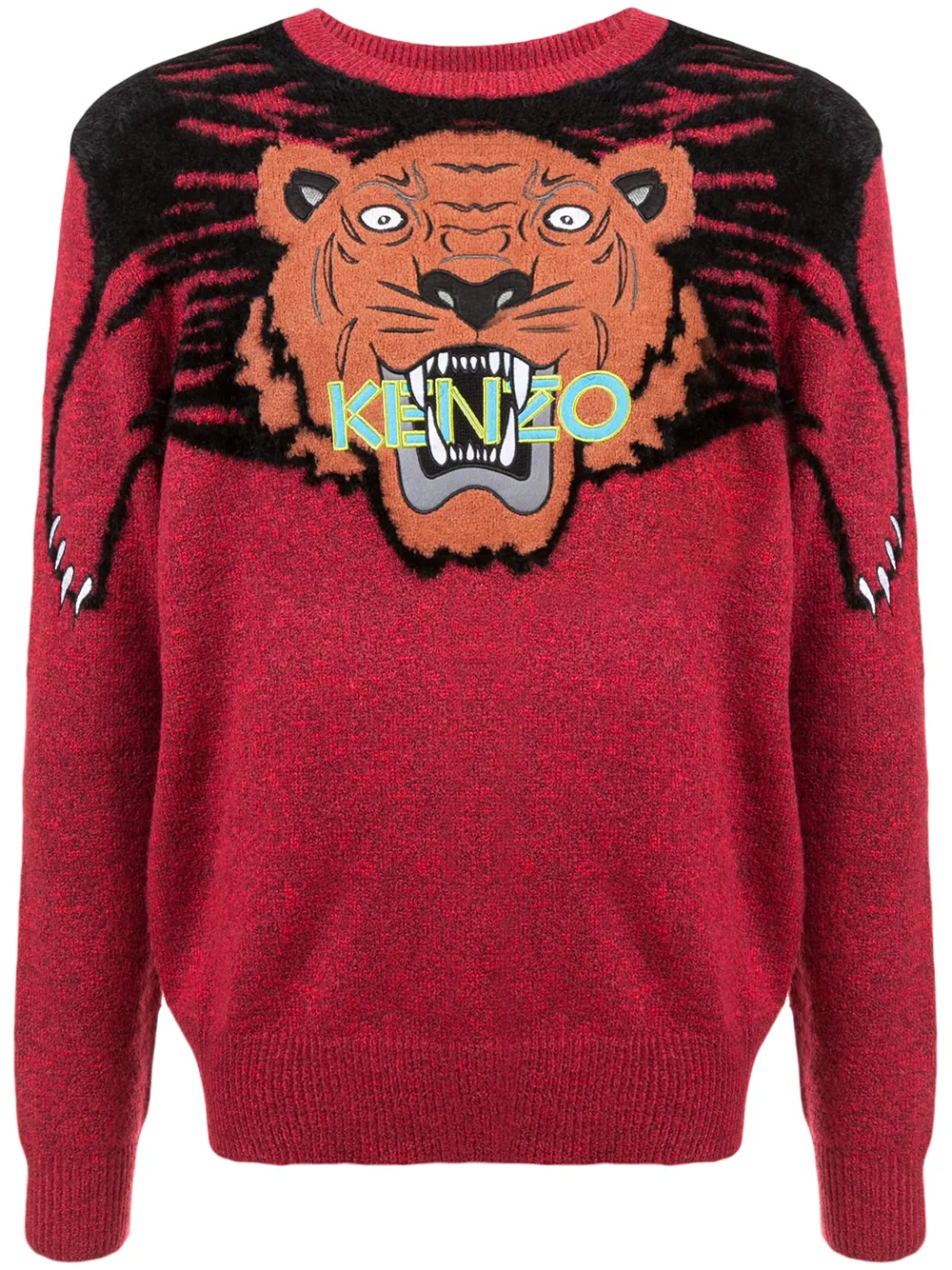 

Свитер с тигром вязки интарсия KENZO, красный