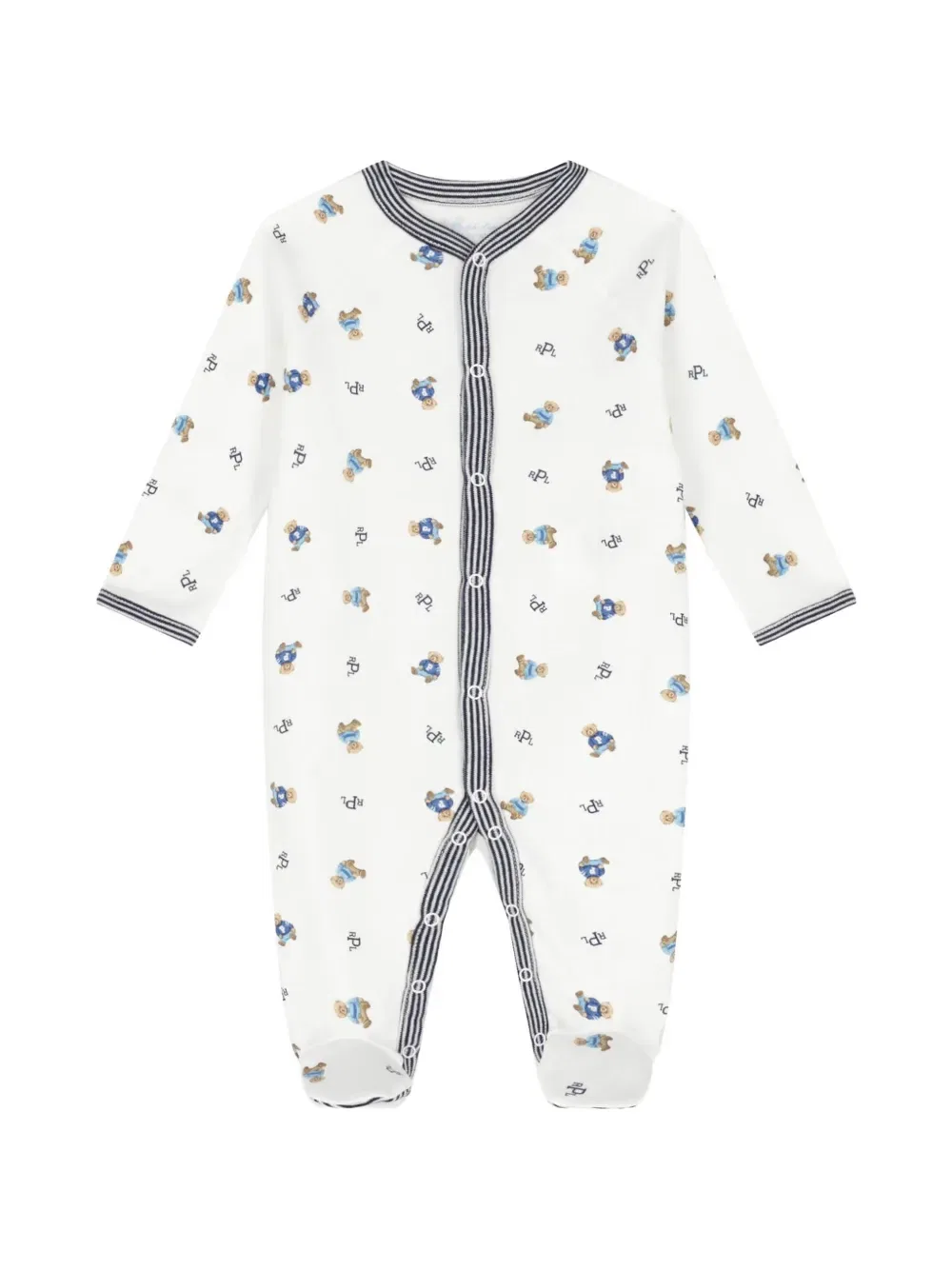 Комплект детского комбинезона в полоску с медвежьим принтом Polo Ralph Lauren Kids, белый — фото 3