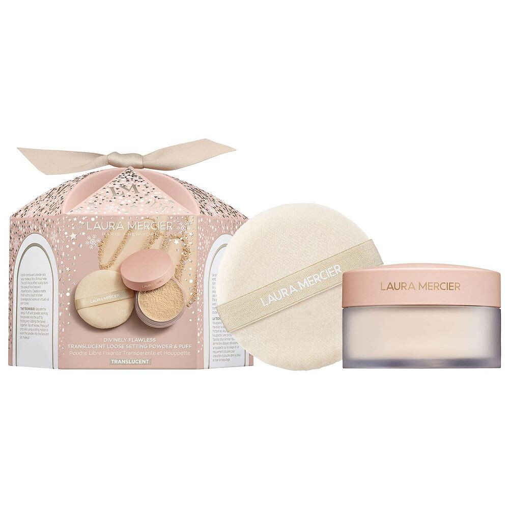 

Laura Mercier Divine Flawless полупрозрачная рассыпчатая пудра и пуховка, цвет Translucent