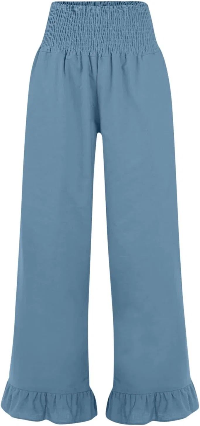 Женские брюки до щиколотки с цветочным кружевом, льняные, со складками на талии, прямого кроя, летние повседневные брюки, легкие и удобные — фото 2