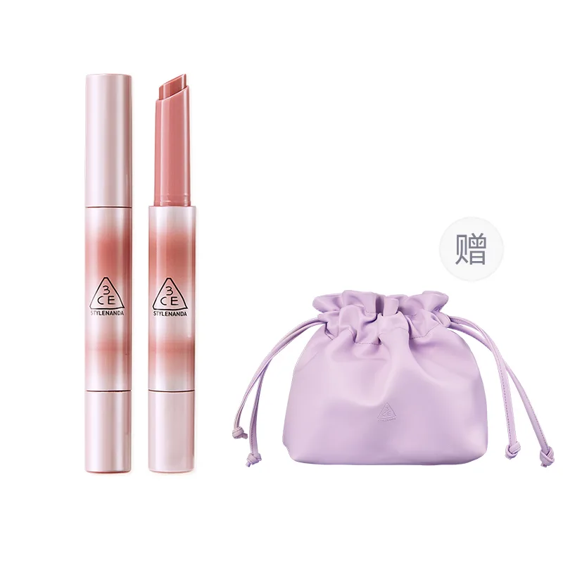 3CE Помада-блеск Fusion Glow Lip Freeze Fine Tube, глянцевая, легко растушевывается, 1,7 г, подарок на день рождения, #SOFTEST "Radiant White Peach"+Bag
