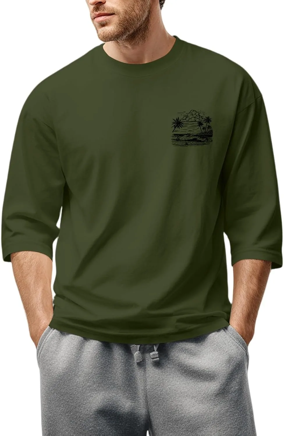 

Футболка для мужчин с 3/4 рукавом и 2D принтом FQZWONG