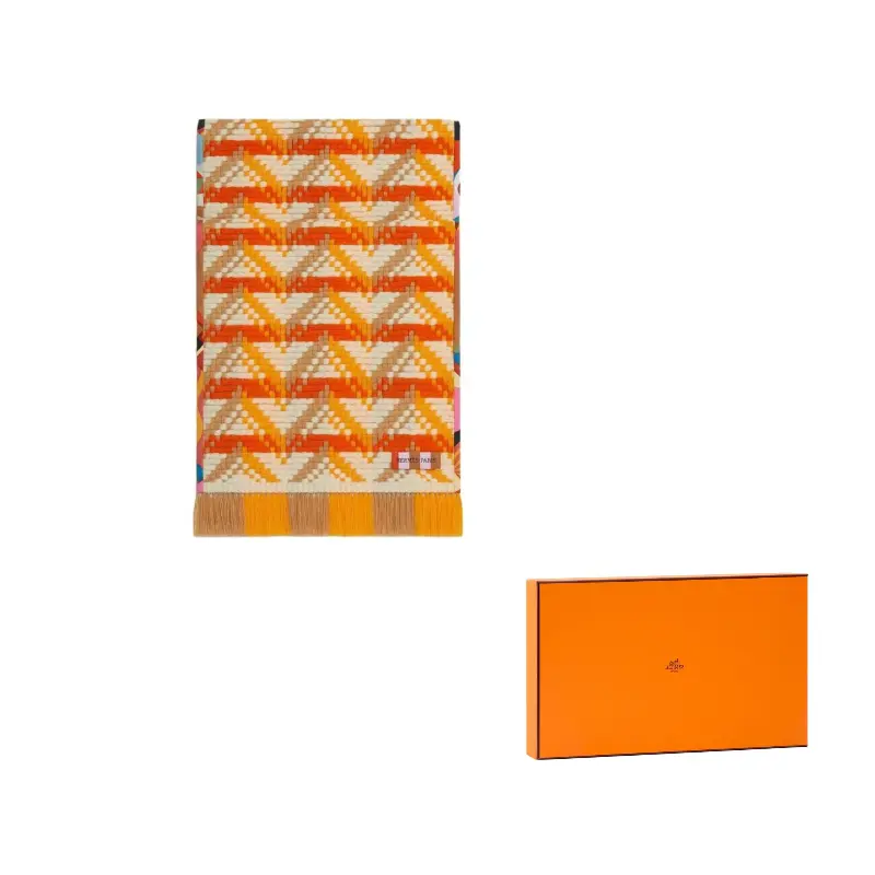 

HERMES Кашемировый шарф унисекс верблюжий/оранжевый, Camel/Orange