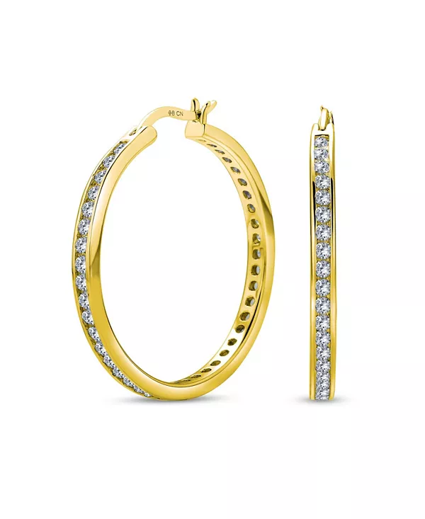 

Крупные эффектные серьги-кольца с кубическими цирконами и паве из серебра 925 пробы, покрытые желтым золотом 14 карат, диаметр 1,5 дюйма Bling Jewelry, yellow