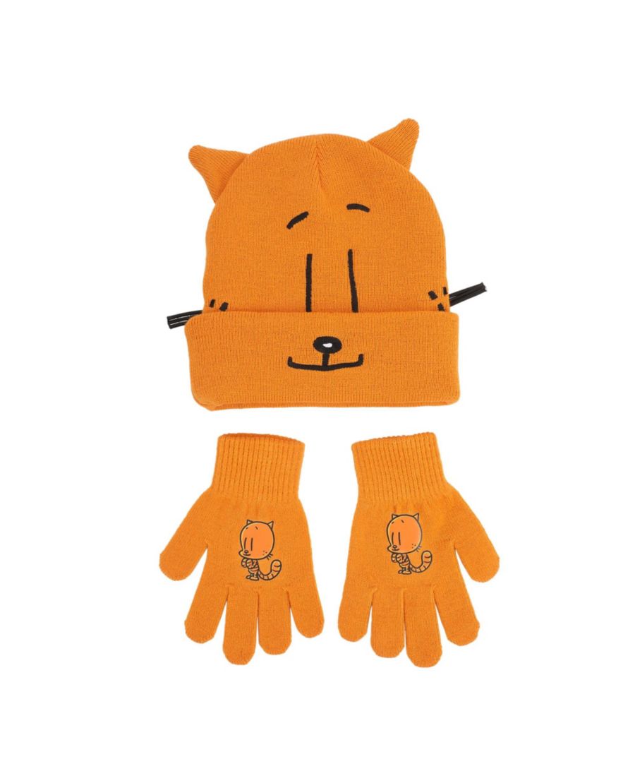 

Детский комплект для холодной погоды: шапка-манжета и вязаные перчатки с изображением кота Пити Dog Man, Dog man petey the cat