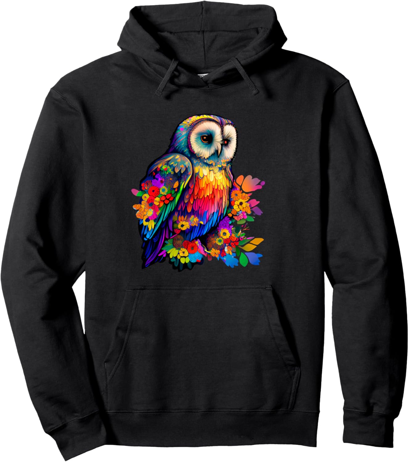 

Красивая толстовка с принтом совы и цветочного узора Vibrant Owl Floral Pattern Colorful Nature Art, черный