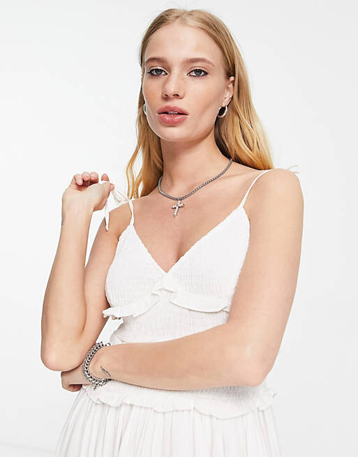 

Платье миди цвета слоновой кости с присборенными оборками Topshop