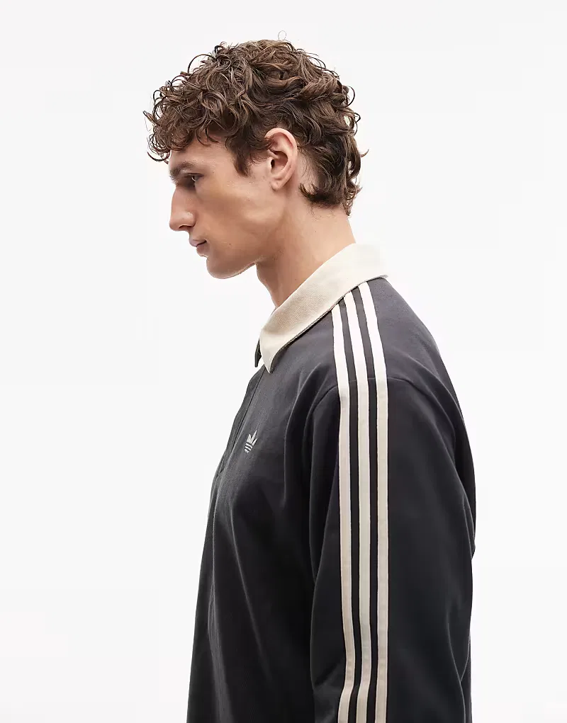 Поло Adidas Originals с тремя полосками и длинными рукавами, темно-серый — фото 4
