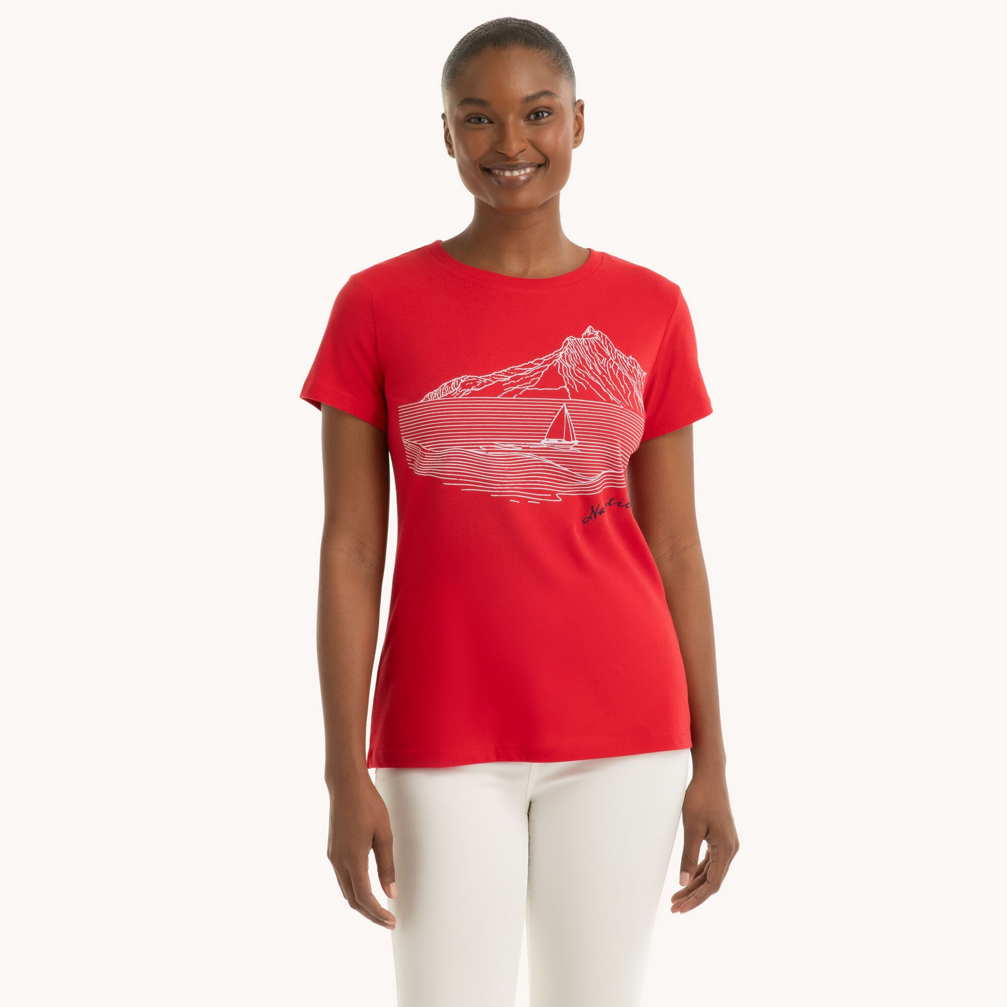 

Женская футболка Nautica Scandinavian Sailing Graphic, ярко-красный