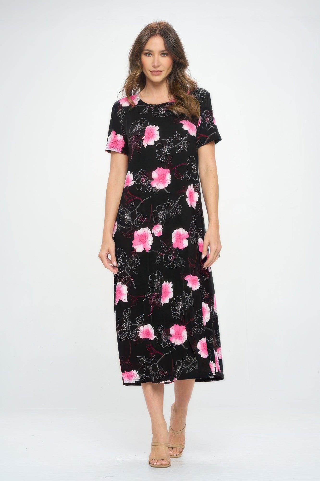 

Длинное платье с принтом Bns и коротким рукавом Truedames, розовый