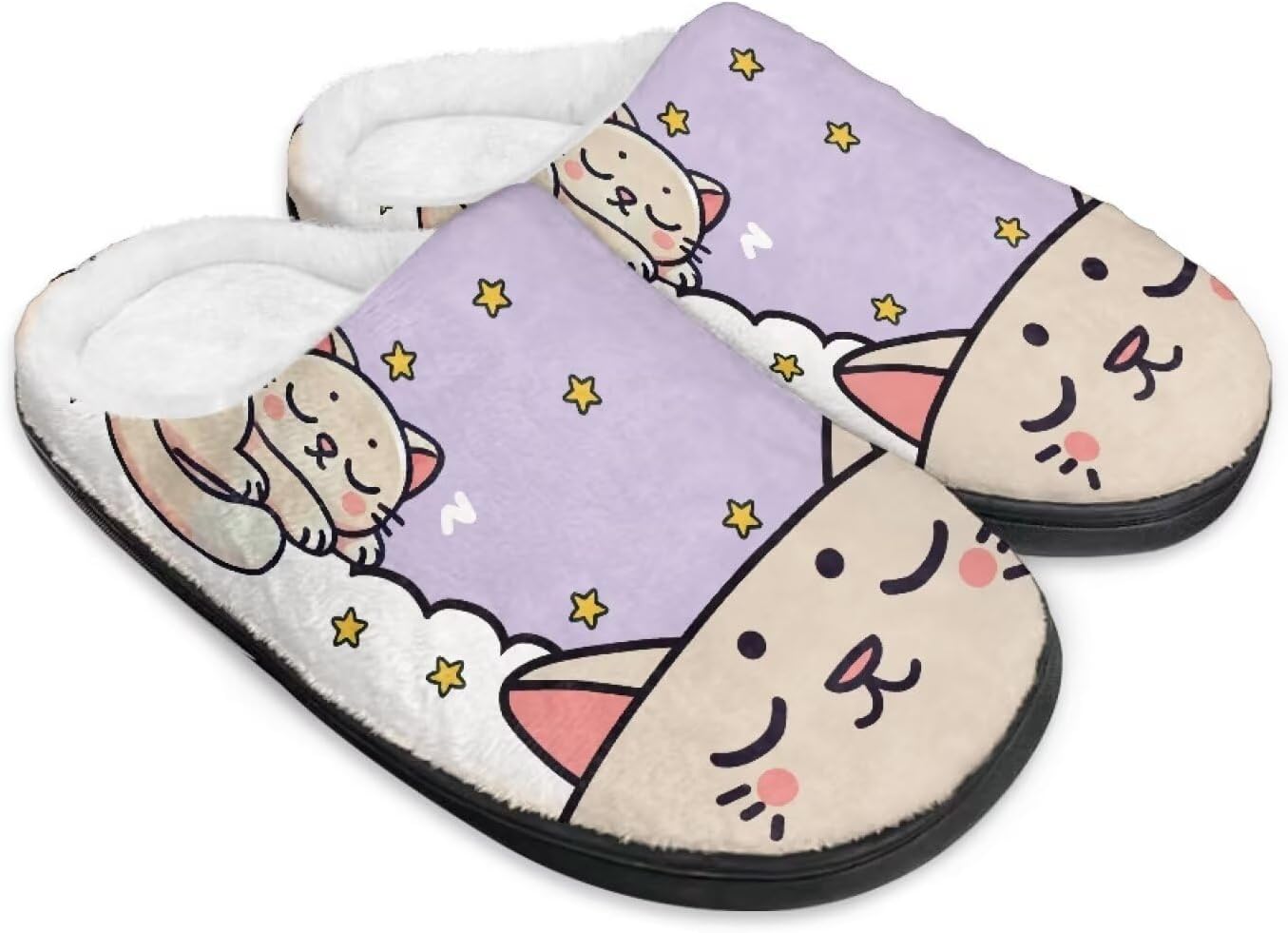 

Домашние тапочки с принтом для женщин и мужчин, зимние теплые плюшевые тапочки с нескользящей подошвой для дома и улицы Noprintge, Sleeping Cat
