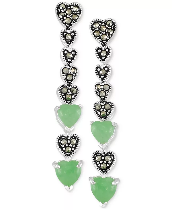 

Серьги-Подвески в форме сердца с марказитом и нефритом из стерлингового серебра Macy'S, jade