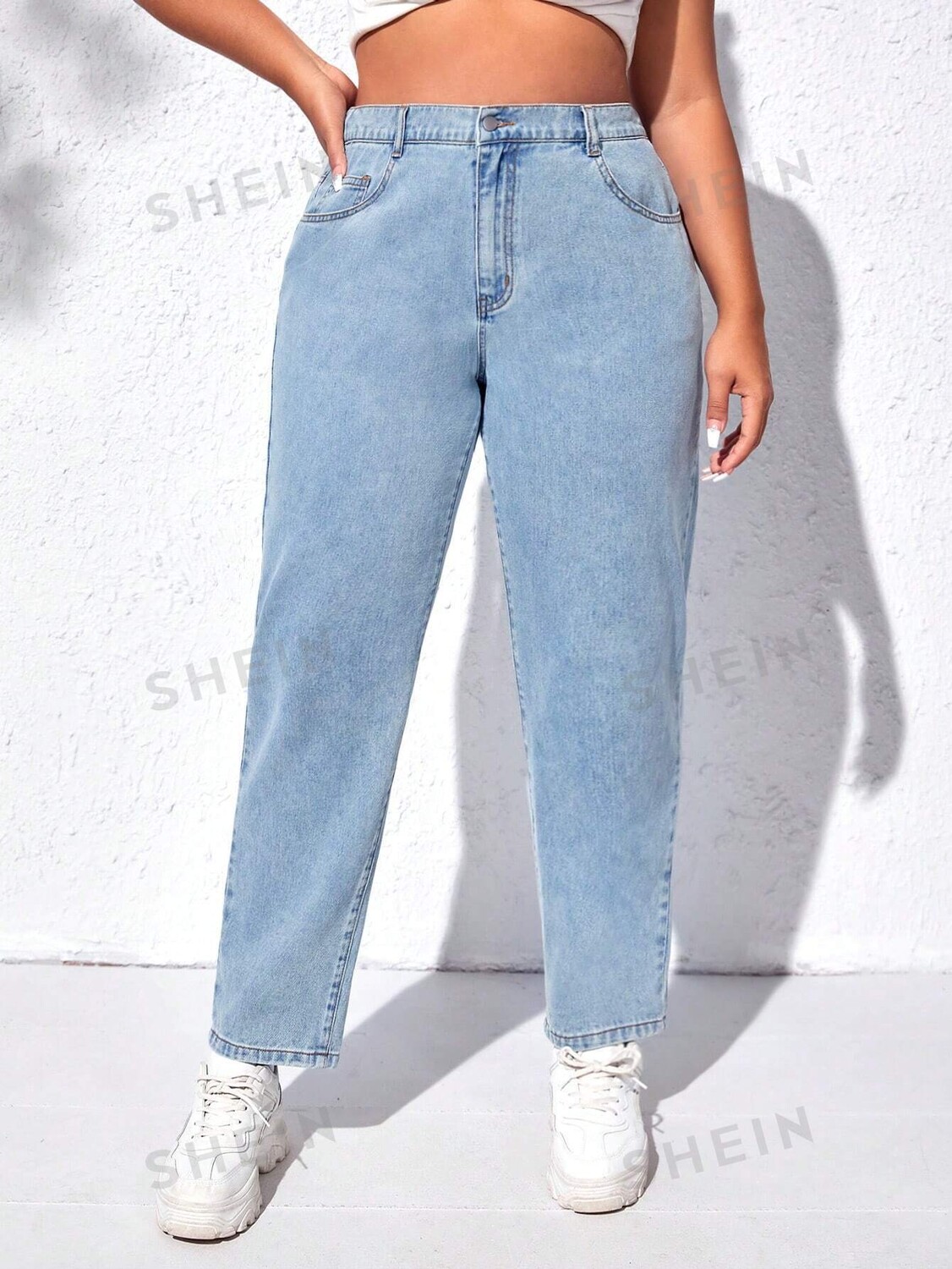 

Джинсы EZwear Plus Mom Shein, светло-голубой